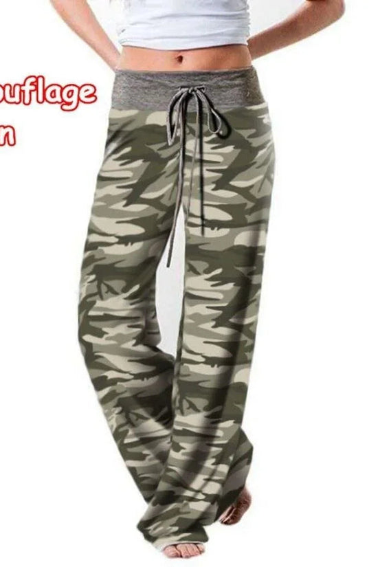 Plus Size Women S-8XL Fashion Casual Loose Stretch Printing Drawstring  Lounge Pants Pajama Long Wide Leg Pants 