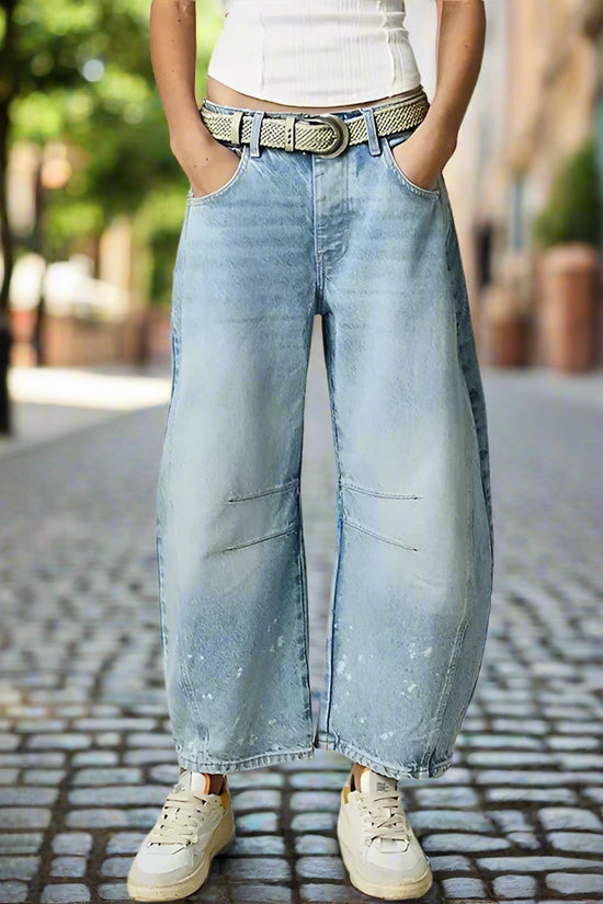 High Stretch Mid-Rise  Jeans Fashion Wide Leg Shape Women Casual Baggy Mid Waist Denim Jeans FitiqueFit