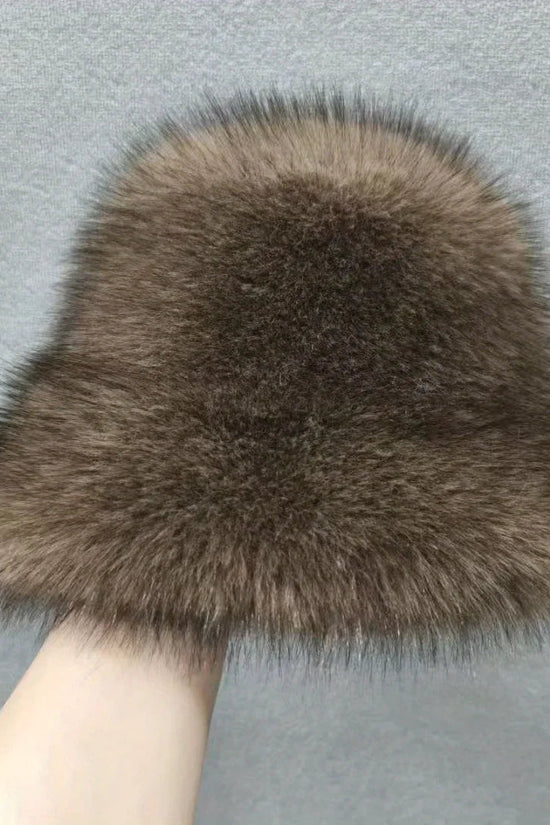 1Pc Ladies' Winter Thick and Warm Imitation Fox Fur Dome Fisherman Hat, Plush Ear Protection, Looks Small on The Face 