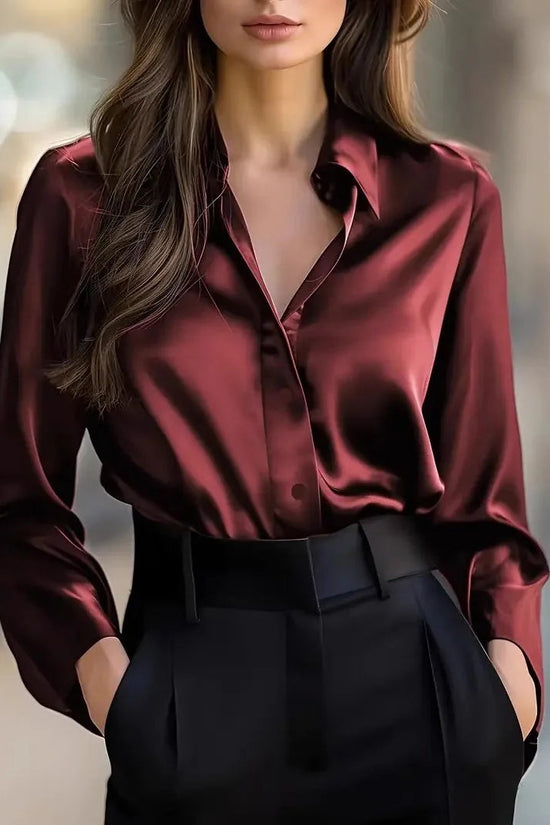 2025 Spring and Autumn Women's Lapel Shirt Brown Button Cardigan Top Black Elegant Fashion Office Basic Blouses for Female 