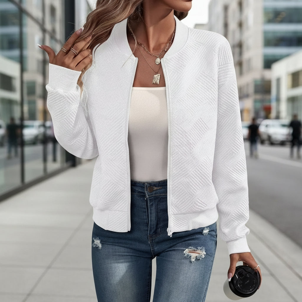 Women's autumn and winter new solid color simple and exquisite zipper jacket baseball collar casual jacket 