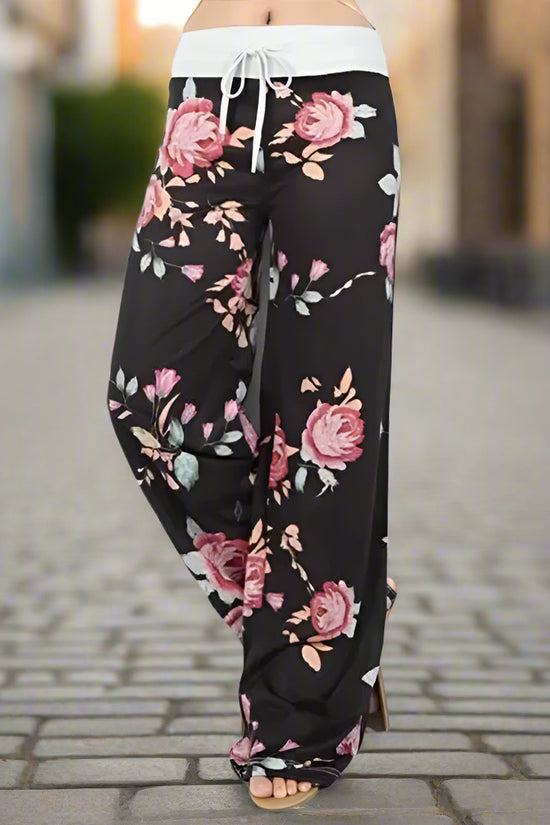 S-8XL Fashion Women Casual Loose Stretch Printing Long Wide Leg Yoga Pants Drawstring  Lounge Pants Pajama Pants FitiqueFit