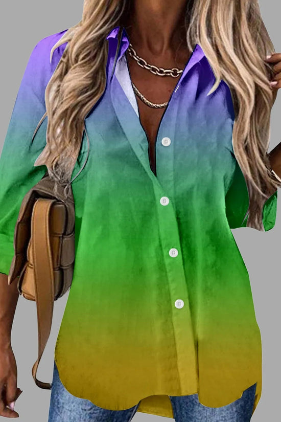 🎭 Mardi Gras Women's V-Neck Long Sleeve Carnival Print Shirt FitiqueFit