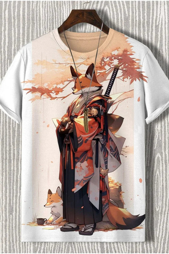 Samurai Cat Graphic T-Shirt – Japanese Style 3D Print Men's Tee FitiqueFit