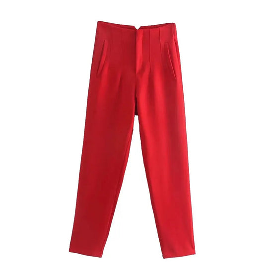TRAFZA 2024 Woman Solid Trouser High Waist Slim Zipper Fly Long Pants Female Wild Commute Office Lady Woman Pencil Pant Street FitiqueFit
