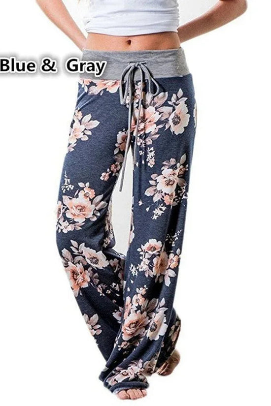 Plus Size Women S-8XL Fashion Casual Loose Stretch Printing Drawstring  Lounge Pants Pajama Long Wide Leg Pants 