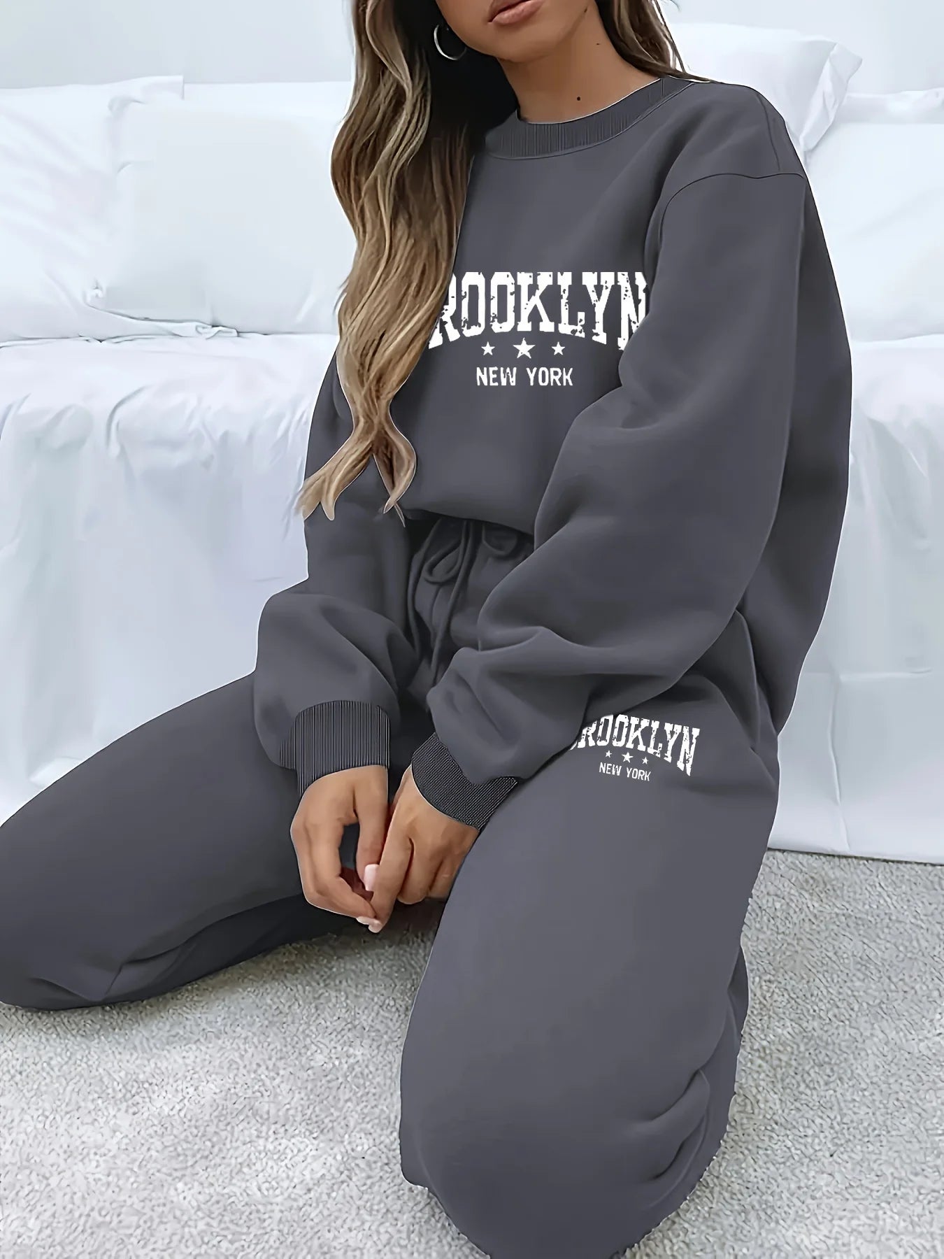 Autumn Winter Women's Sweater Pants Set  Women Hoodie set Street Hip Hop Clothing Casual Female  Clothing Plush sweatshirt 