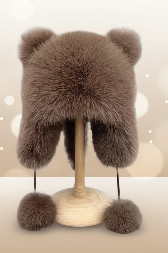 Autumn and Winter imitation fox fur Lei Feng cap with cute cat ear design, thickened warm ear-protecting raccoon cap, plush hat 