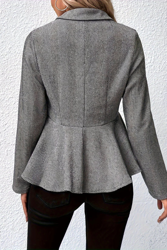 Plus Size Solid Color Peplum Jacket, Casual Button Front Long Sleeve Outerwear, Women's Plus Size Clothing 