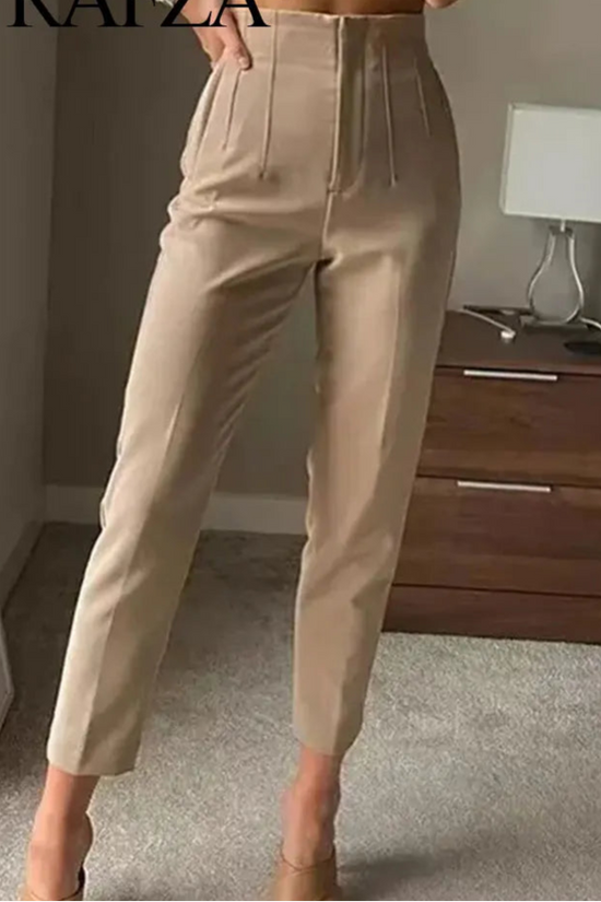 TRAFZA 2024 Woman Solid Trouser High Waist Slim Zipper Fly Long Pants Female Wild Commute Office Lady Woman Pencil Pant Street FitiqueFit