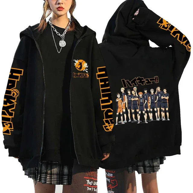 🏐 Haikyuu!! Karasuno High School Zip-Up Hoodie – Unisex Anime Streetwear FitiqueFit