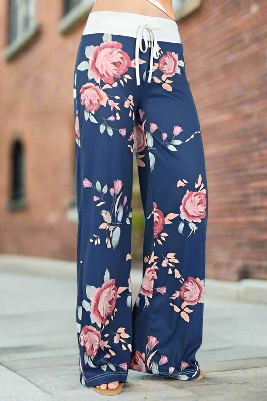 S-8XL Fashion Women Casual Loose Stretch Printing Long Wide Leg Yoga Pants Drawstring  Lounge Pants Pajama Pants FitiqueFit