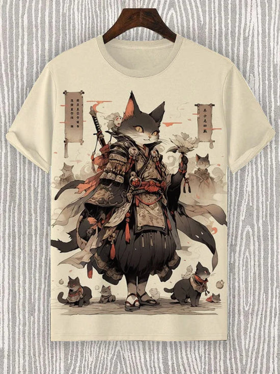 Samurai Cat Graphic T-Shirt – Japanese Style 3D Print Men's Tee FitiqueFit