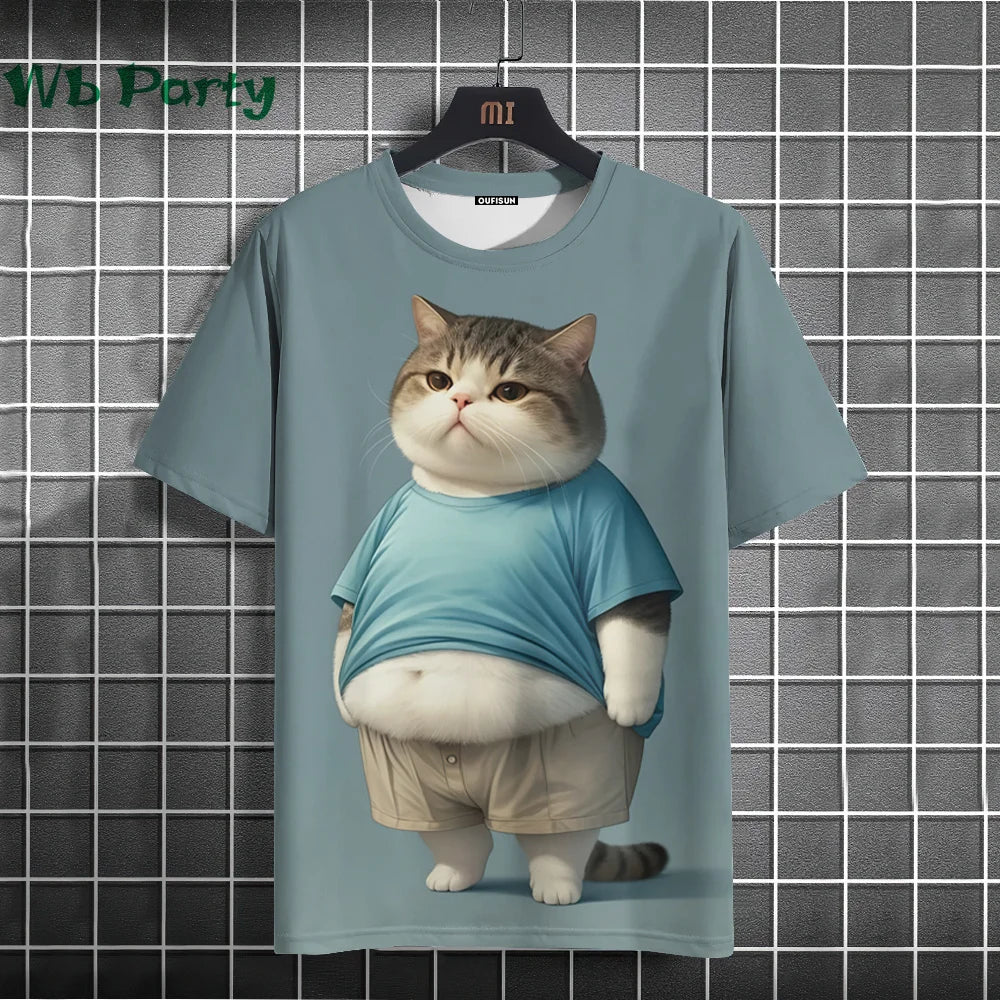 Cat Print T-shirts for Men - Y2K Graphic T-Shirt FitiqueFit