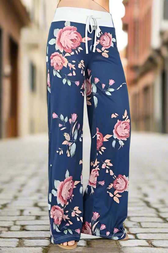 S-8XL Fashion Women Casual Loose Stretch Printing Long Wide Leg Yoga Pants Drawstring  Lounge Pants Pajama Pants FitiqueFit