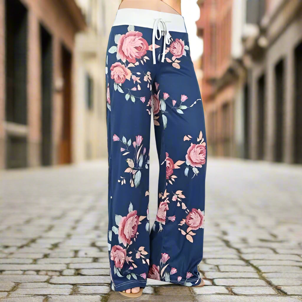 S-8XL Fashion Women Casual Loose Stretch Printing Long Wide Leg Yoga Pants Drawstring  Lounge Pants Pajama Pants FitiqueFit
