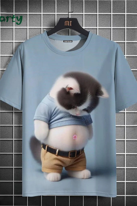 Cat Print T-shirts for Men - Y2K Graphic T-Shirt FitiqueFit