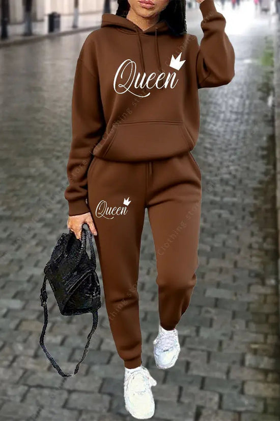 Queen Letter Graphic Print Women's Sets Hoodies Pants 2pcs Suit Autumn Winter Sports Jogging High quality Aesthetic Tracksuit 