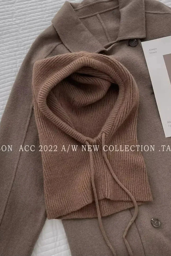 Knitted Hooded Caps Winter Balaclava Hats Women Korean Style Outdoor Warmer Drawstring Hats One-piece Neck Collar Beanies Cap FitiqueFit