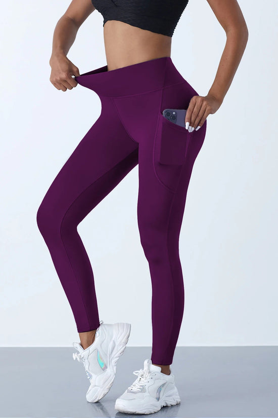 New High Waist Women's Leggings Stretch Yoga Pants Tights With Pockets Push Up Fitness Running Sportswear Solid Color Pants 