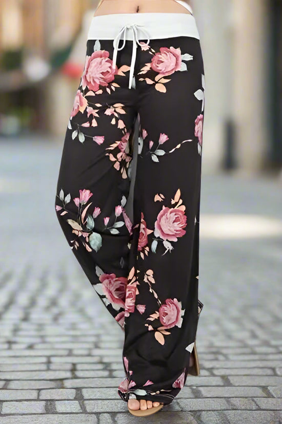 S-8XL Fashion Women Casual Loose Stretch Printing Long Wide Leg Yoga Pants Drawstring  Lounge Pants Pajama Pants FitiqueFit