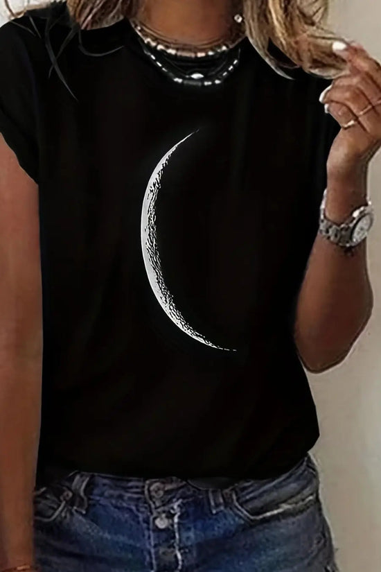 Moon Print Crew Neck T-Shirt FitiqueFit