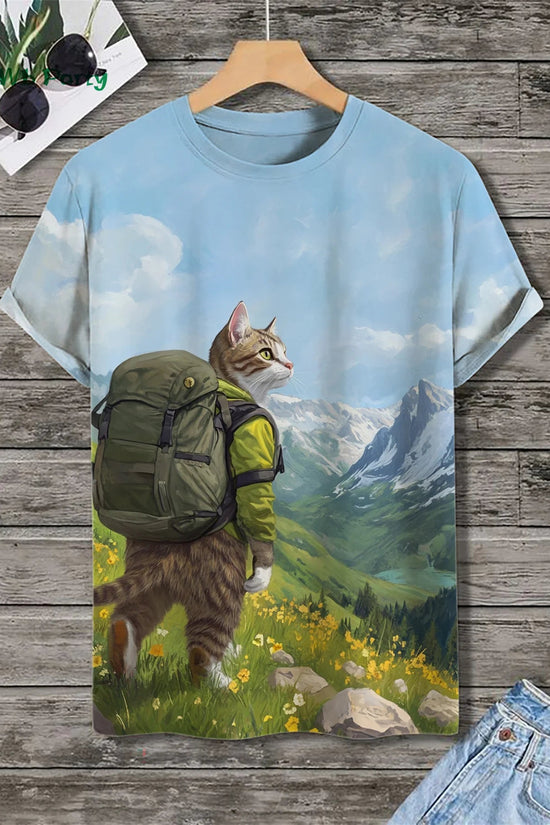 🐱  3D Travel Cat Print T-Shirt – Playful Summer Streetwear FitiqueFit