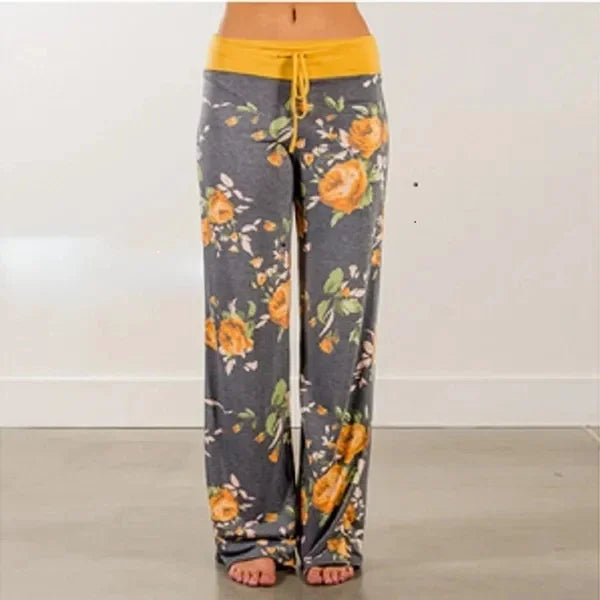 Plus Size Women S-8XL Fashion Casual Loose Stretch Printing Drawstring  Lounge Pants Pajama Long Wide Leg Pants 
