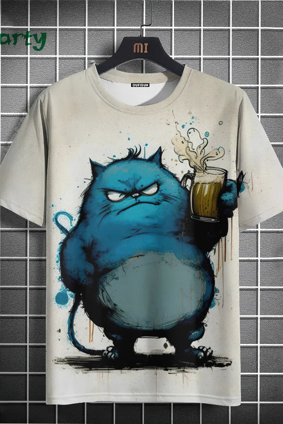 Cat Print T-shirts for Men - Y2K Graphic T-Shirt FitiqueFit