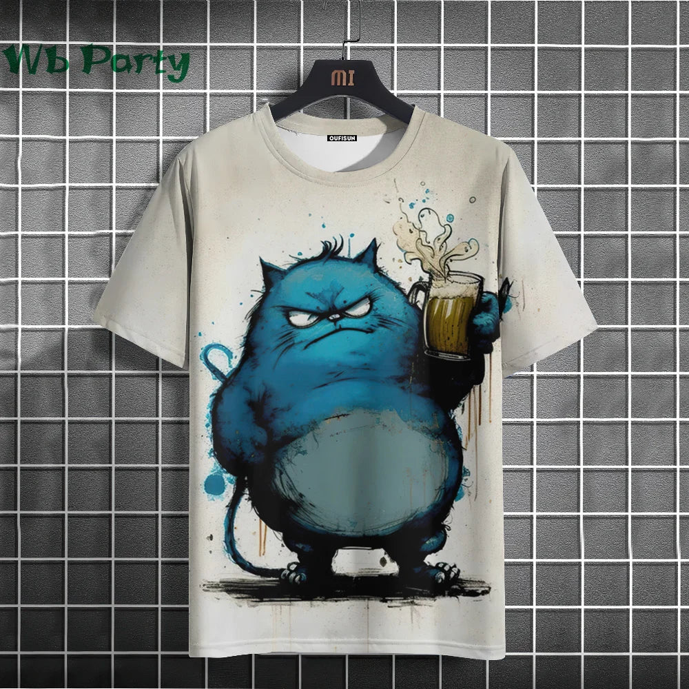 Cat Print T-shirts for Men - Y2K Graphic T-Shirt FitiqueFit