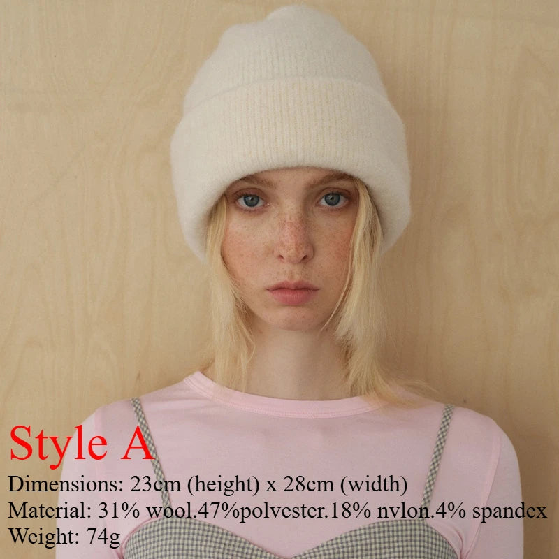 INS Real Fur Wool Winter Hats for Women Sun Animals Cartoon Warm Knit Thick Beanie Cap Solid Cover Head Sombreros De Mujer 