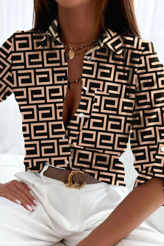 Elegant Women Blouse 2023 Spring and Autumn Temperament Top Long Sleeve Stripe Print Office Slim Fit Pocket Shirt 