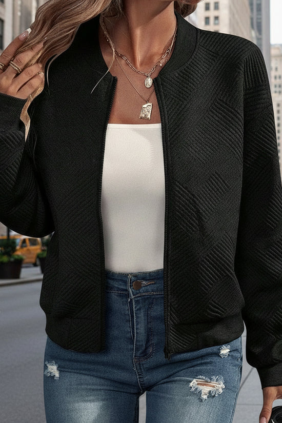 Women's autumn and winter new solid color simple and exquisite zipper jacket baseball collar casual jacket 