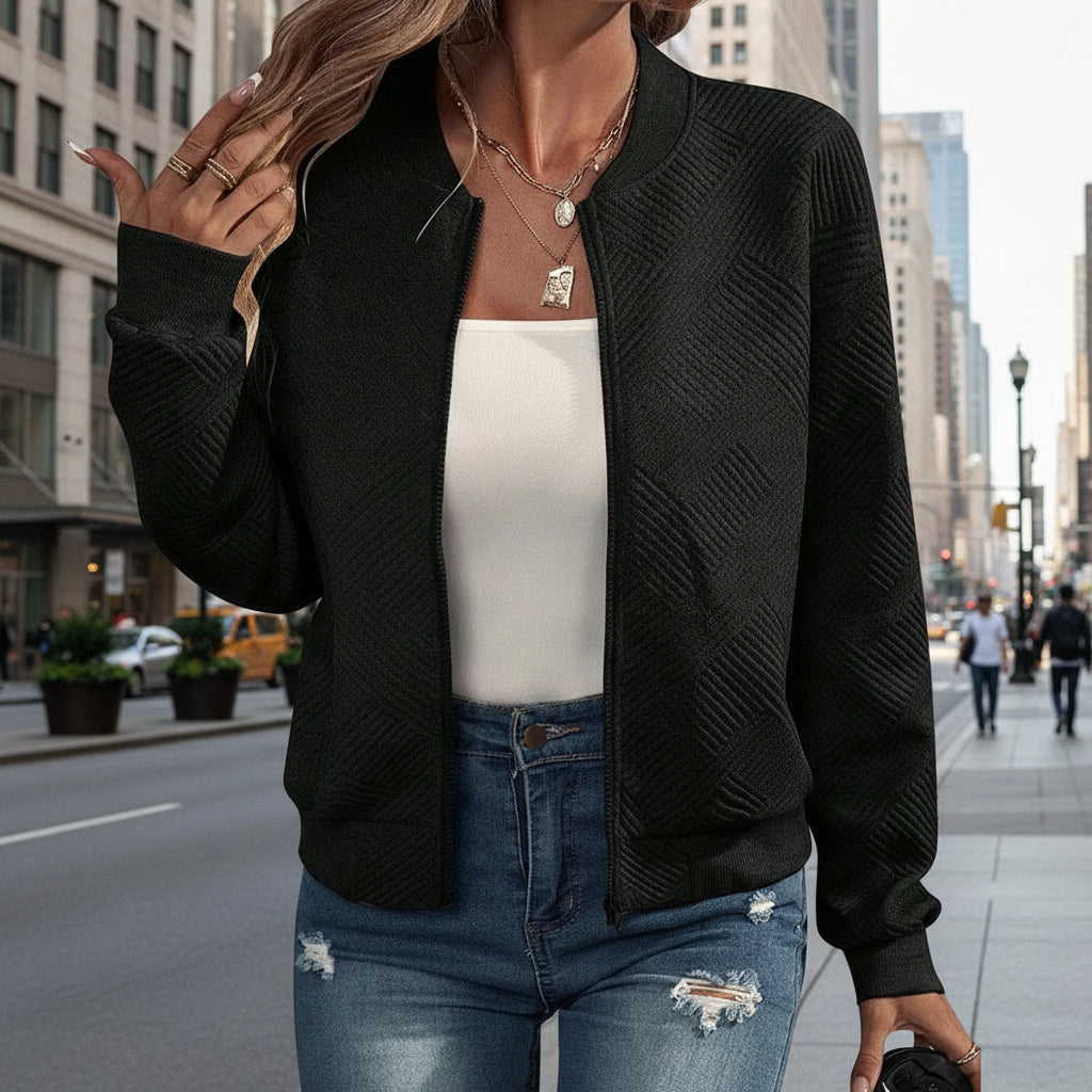 Women's autumn and winter new solid color simple and exquisite zipper jacket baseball collar casual jacket 