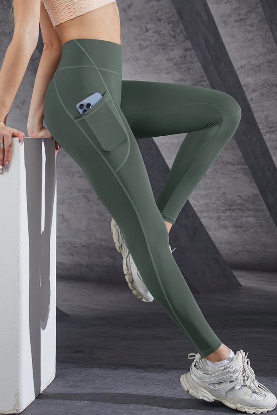 New High Waist Women's Leggings Stretch Yoga Pants Tights With Pockets Push Up Fitness Running Sportswear Solid Color Pants 