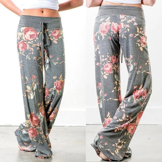 S-8XL Fashion Women Casual Loose Stretch Printing Long Wide Leg Yoga Pants Drawstring  Lounge Pants Pajama Pants FitiqueFit