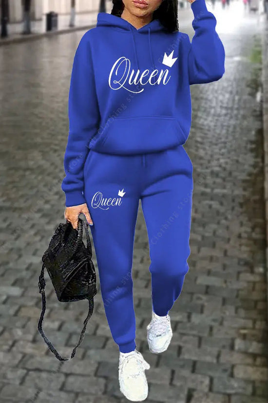 Queen Letter Graphic Print Women's Sets Hoodies Pants 2pcs Suit Autumn Winter Sports Jogging High quality Aesthetic Tracksuit 