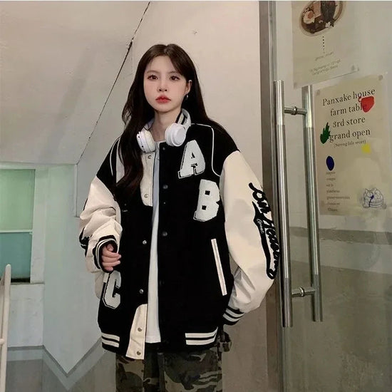 Y2k Lamb Wool Bomber Jacket Female Oversized Streetwear 2025 New Women Harajuku Fashion College Uniform Varsity Baseball Jackets 