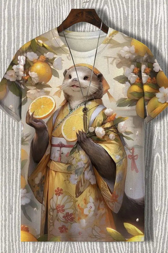 Samurai Cat Graphic T-Shirt – Japanese Style 3D Print Men's Tee FitiqueFit