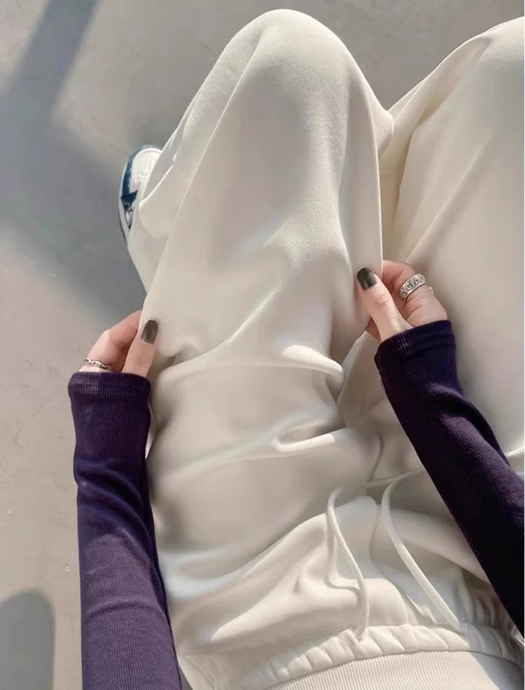 Women's gray sports high waist hanging loose slimming straight leg wide leg pants American sweatpants. 