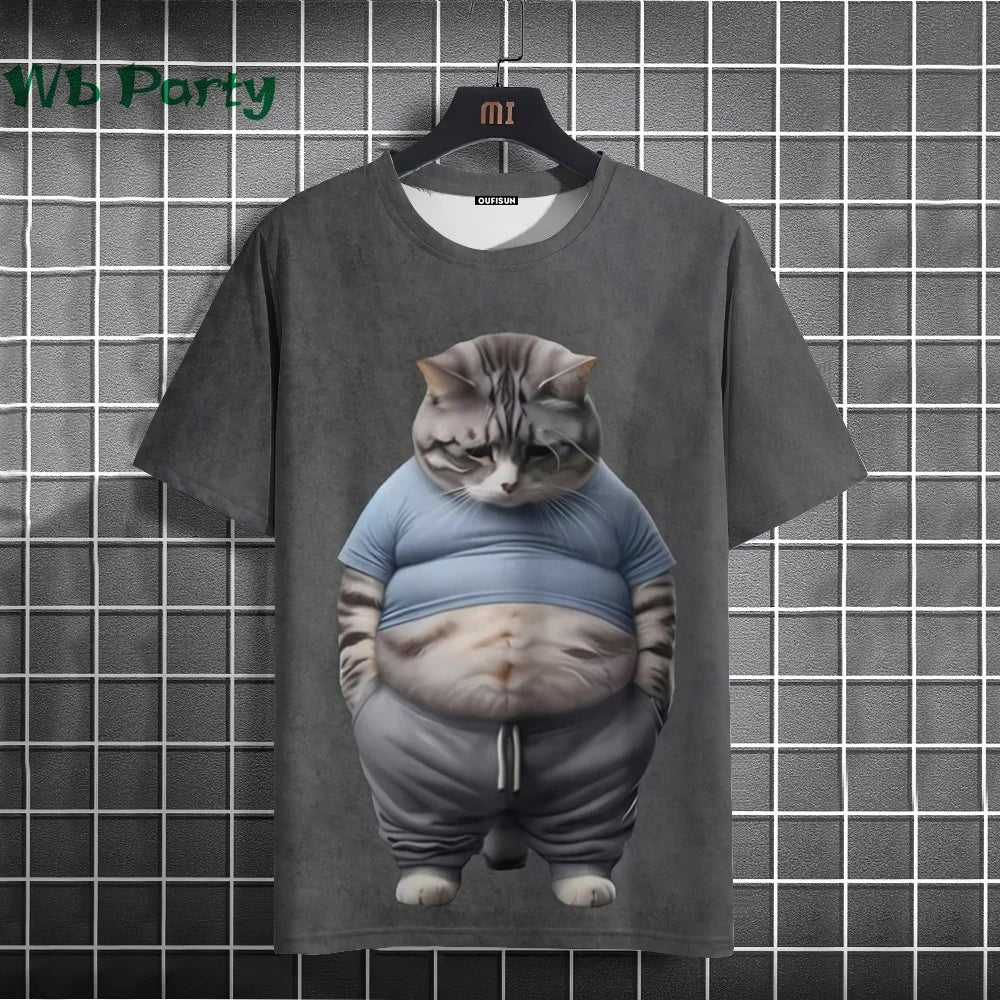 Cat Print T-shirts for Men - Y2K Graphic T-Shirt FitiqueFit