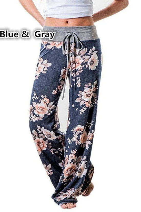 S-8XL Fashion Women Casual Loose Stretch Printing Long Wide Leg Yoga Pants Drawstring  Lounge Pants Pajama Pants FitiqueFit