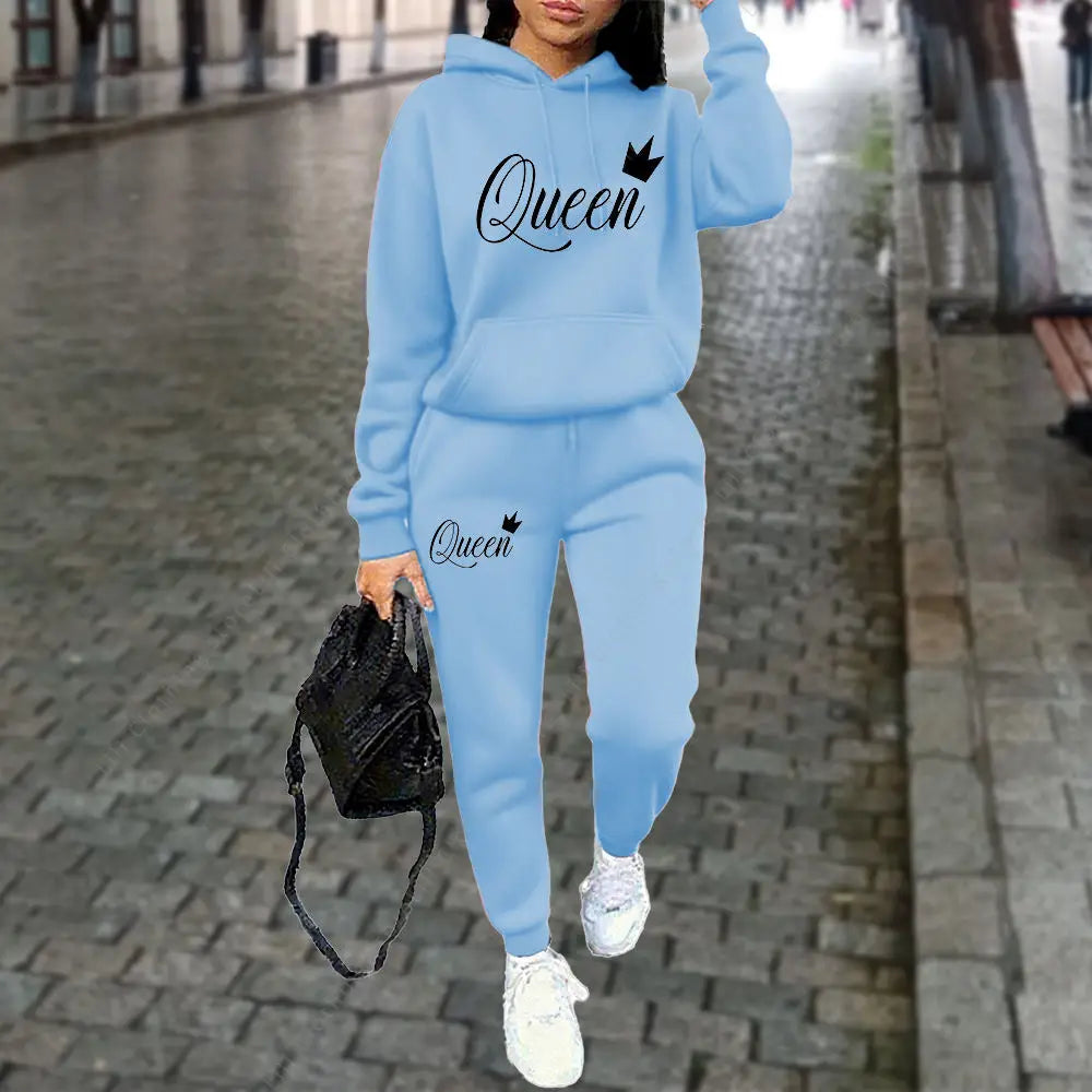 Queen Letter Graphic Print Women's Sets Hoodies Pants 2pcs Suit Autumn Winter Sports Jogging High quality Aesthetic Tracksuit 