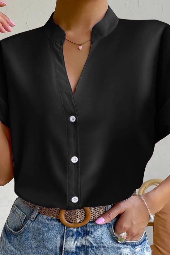 🧡 Summer Women's Satin V-Neck Short Sleeve Shirt – Elegant Casual Wear FitiqueFit