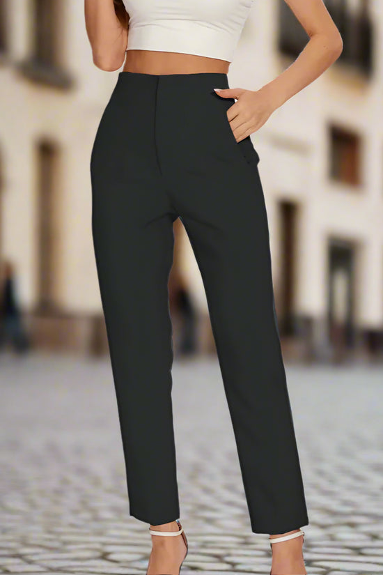 TRAFZA 2024 Woman Solid Trouser High Waist Slim Zipper Fly Long Pants Female Wild Commute Office Lady Woman Pencil Pant Street FitiqueFit