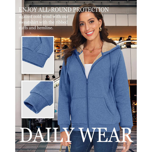 MAGCOMSEN Womens Sherpa Lined Fleece Jacket Zip Up Casual Hoodie Winter Warm Thicken Jackets 