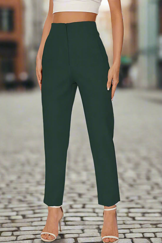 TRAFZA 2024 Woman Solid Trouser High Waist Slim Zipper Fly Long Pants Female Wild Commute Office Lady Woman Pencil Pant Street FitiqueFit