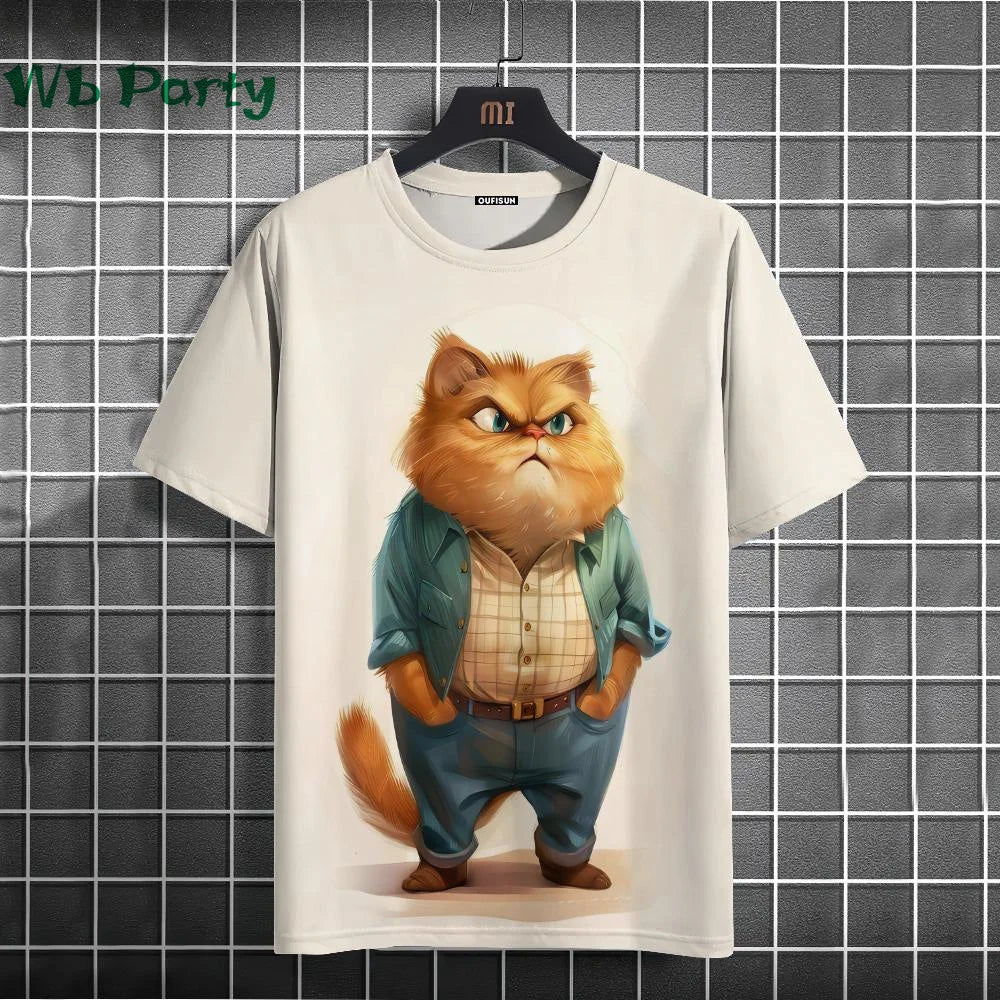 Cat Print T-shirts for Men - Y2K Graphic T-Shirt FitiqueFit