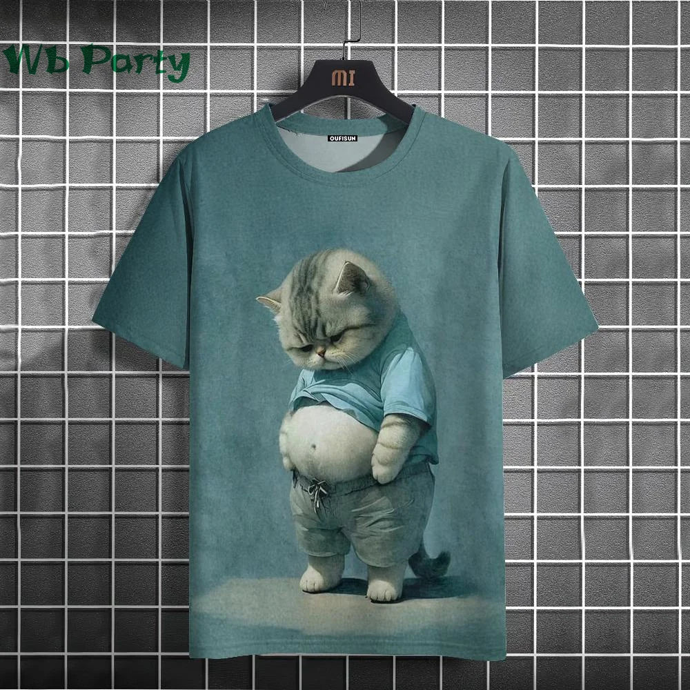Cat Print T-shirts for Men - Y2K Graphic T-Shirt FitiqueFit
