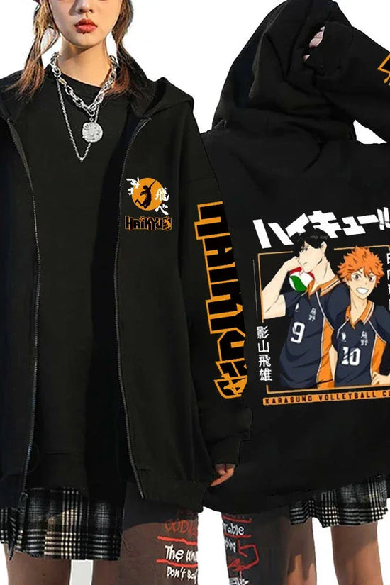 🏐 Haikyuu!! Karasuno High School Zip-Up Hoodie – Unisex Anime Streetwear FitiqueFit